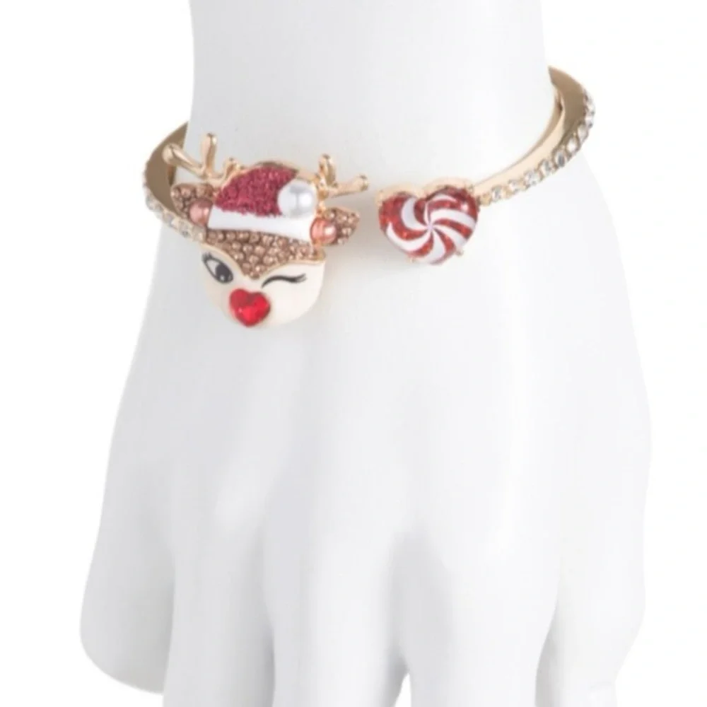 BETSEY JOHNSON Christmas Santa Baby Rudolph Red-Nose Reindeer Hinge Bracelet NWT